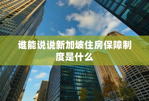 谁能说说新加坡住房保障制度是什么